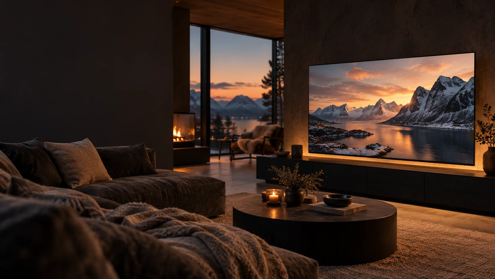 TV-kväll i ett skandinaviskt vardagsrum